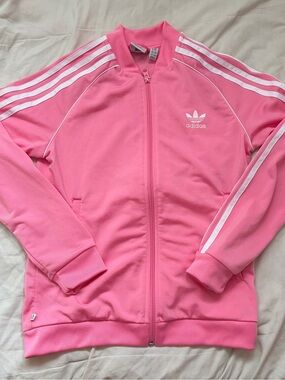adidas Pink Trefoil Zip-Up Track Jacket with White Stripes